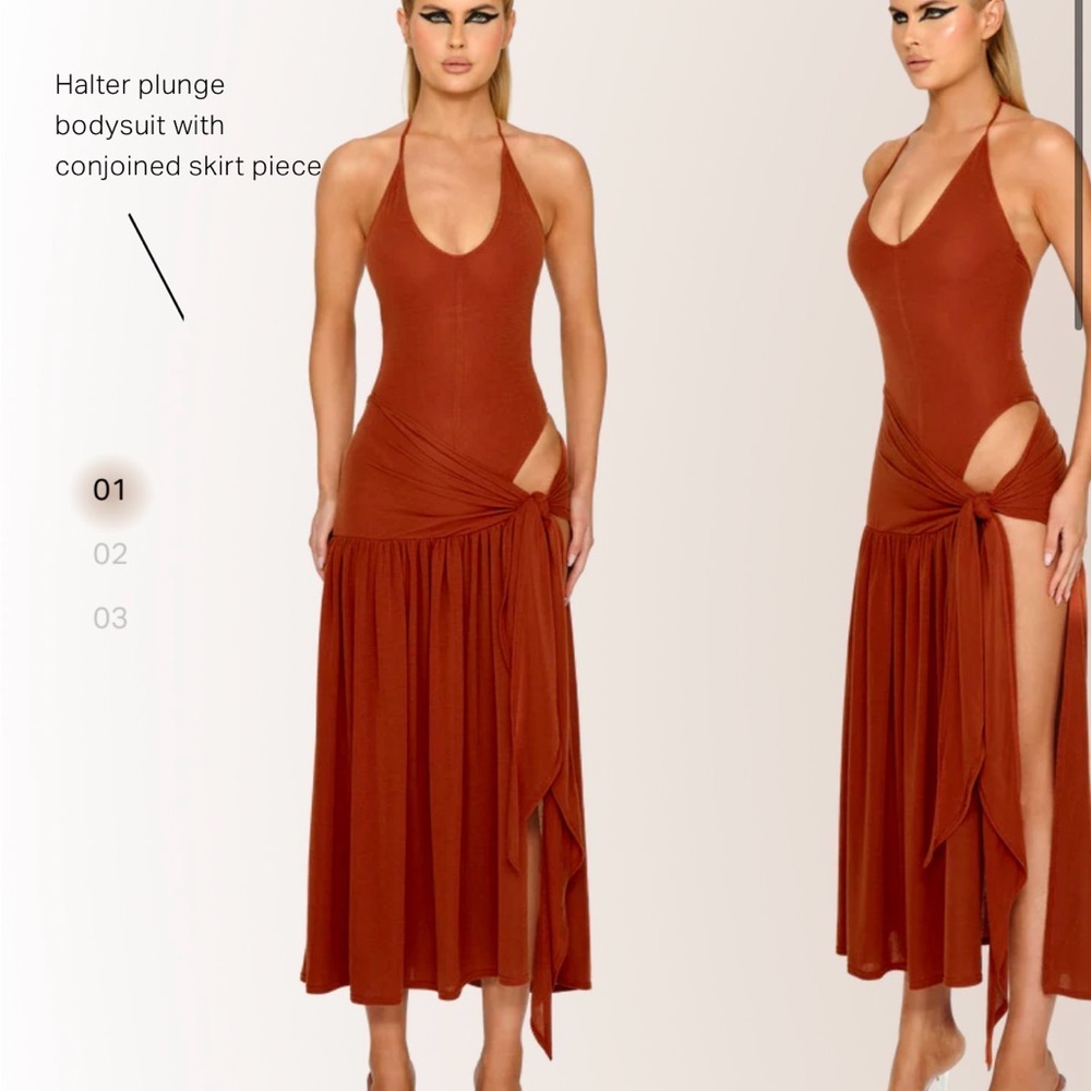 Halter Plunge Maxi Dress in Rust